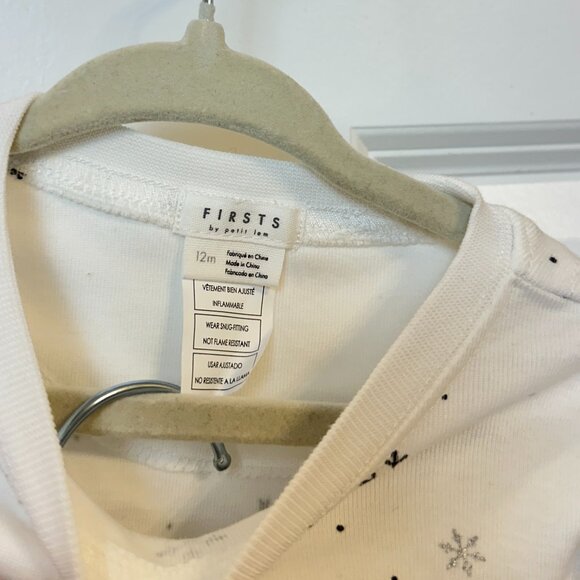 PETIT LEM Snowflake Print On Off-White Pajama Set Size 12 Months - Picture 3 of 4